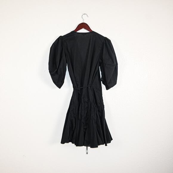 RHODE $375 Claudine Wrap Dress Puff Sleeves mini in Black XS - Picture 6 of 8